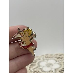 VTG Cupid Valentines Pin with Red Bow Arrow Sash Hat Lapel Pin